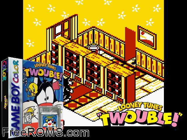 Sylvester And Tweety Gameboy Color game showing 3D box cover and gameplay screenshot
