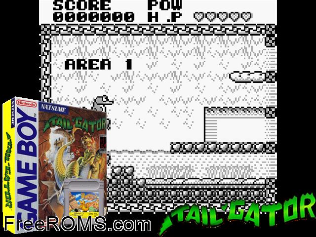 Tail Gator Gameboy Color game showing 3D box cover and gameplay screenshot