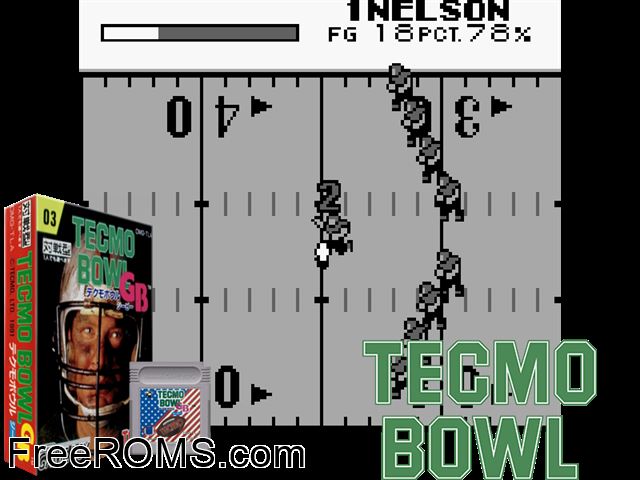 Tecmo Bowl (Japan) Gameboy Color game showing 3D box cover and gameplay screenshot