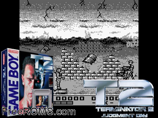 Terminator 2 - Judgment Day Gameboy Color game showing 3D box cover and gameplay screenshot