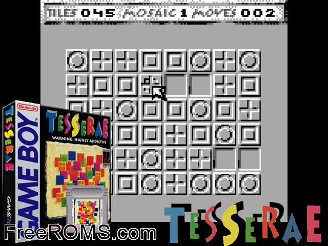 Tesserae Gameboy Color game showing 3D box cover and gameplay screenshot