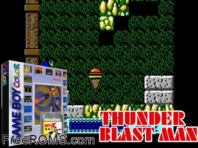Thunder Blast Man (Japan) Gameboy Color game showing 3D box cover and gameplay screenshot