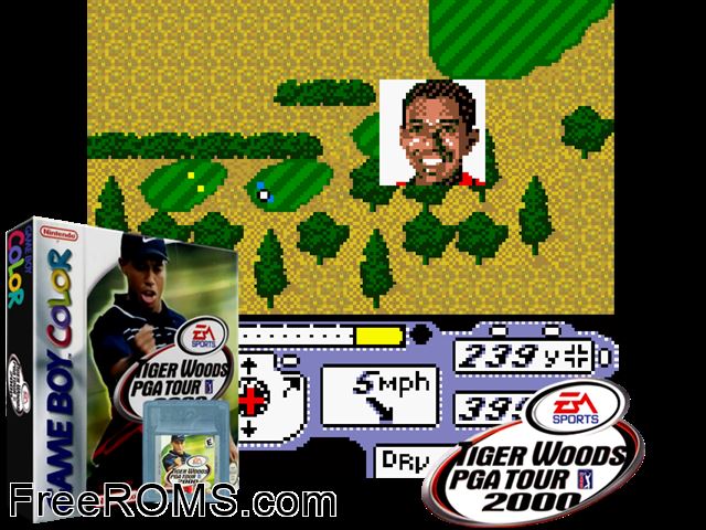 Tiger Woods Pga Tour 2000 Gameboy Color game showing 3D box cover and gameplay screenshot