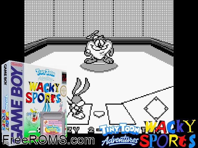 Tiny Toon Adventures - Wacky Sports Gameboy Color game showing 3D box cover and gameplay screenshot