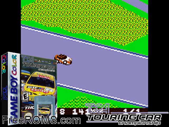 Toca Touring Car Championship Gameboy Color game showing 3D box cover and gameplay screenshot