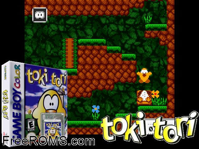 Toki Tori Gameboy Color game showing 3D box cover and gameplay screenshot