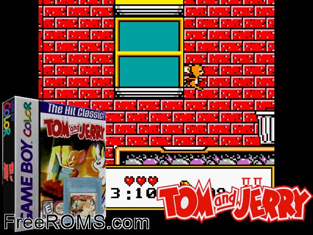 Tom And Jerry Gameboy Color game showing 3D box cover and gameplay screenshot