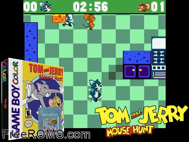 Tom And Jerry - Mouse Hunt Gameboy Color game showing 3D box cover and gameplay screenshot