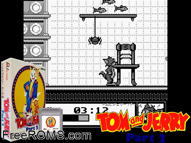Tom And Jerry Part 2 (Japan) Gameboy Color game showing 3D box cover and gameplay screenshot