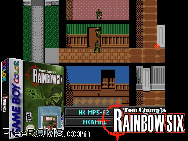 Tom Clancys Rainbow Six Gameboy Color game showing 3D box cover and gameplay screenshot