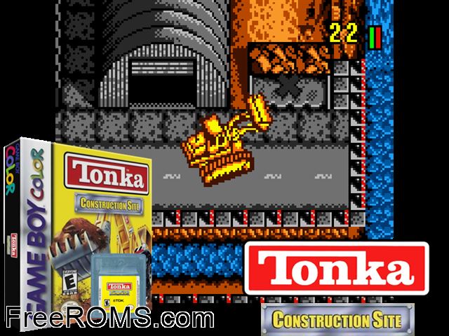 Tonka Construction Site Gameboy Color game showing 3D box cover and gameplay screenshot