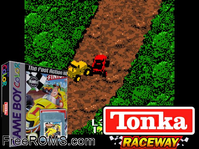 Tonka Raceway Gameboy Color game showing 3D box cover and gameplay screenshot