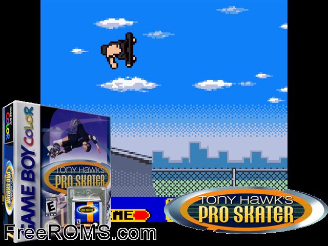 Tony Hawks Pro Skater Gameboy Color game showing 3D box cover and gameplay screenshot