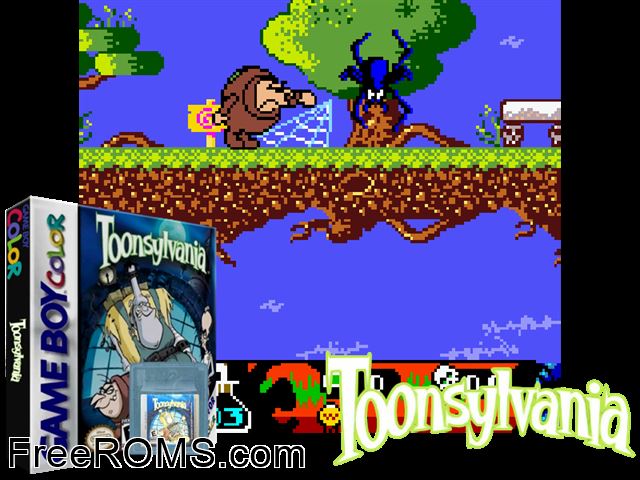 Toonsylvania Gameboy Color game showing 3D box cover and gameplay screenshot