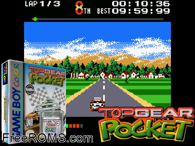 Top Gear Rally Gameboy Color game showing 3D box cover and gameplay screenshot