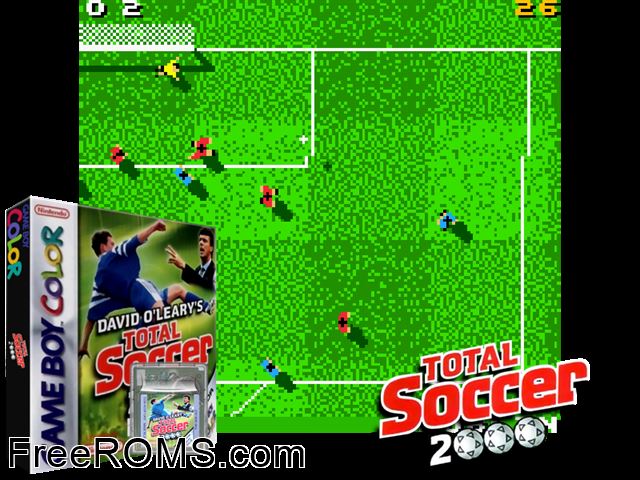 Total Soccer 2000 Gameboy Color game showing 3D box cover and gameplay screenshot