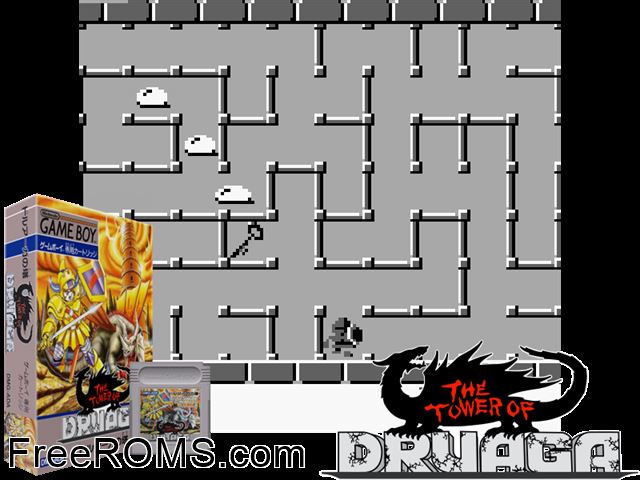 Tower Of Druaga, The (Japan) Gameboy Color game showing 3D box cover and gameplay screenshot