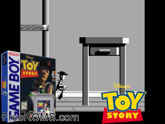 Toy Story (V1.0) Gameboy Color game showing 3D box cover and gameplay screenshot