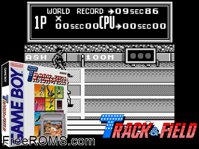 Track And Field Gameboy Color game showing 3D box cover and gameplay screenshot