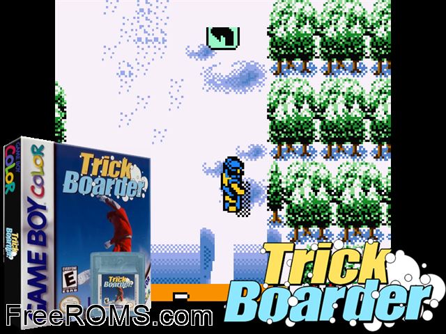 Trick Boarder Gameboy Color game showing 3D box cover and gameplay screenshot