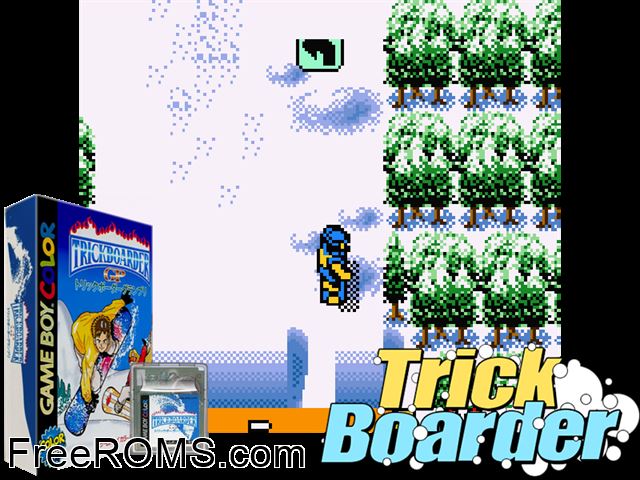 Trickboarder Gp (Japan) Gameboy Color game showing 3D box cover and gameplay screenshot