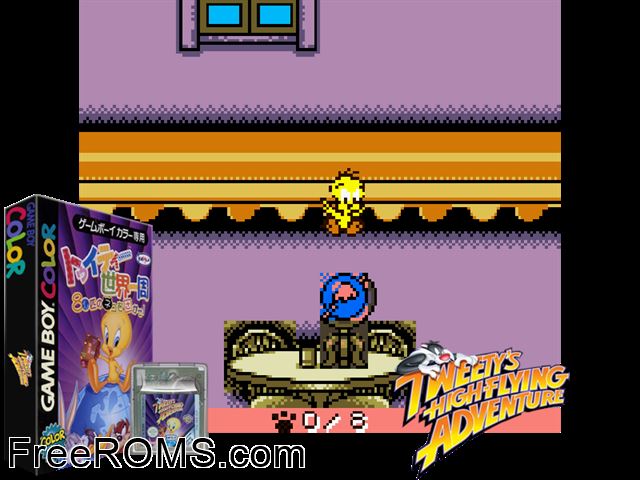 Tweety Sekaiisshuu (Japan) Gameboy Color game showing 3D box cover and gameplay screenshot