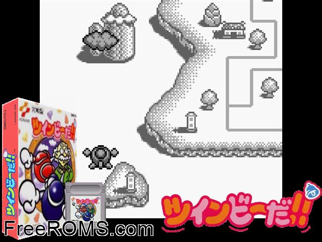 Twinbee Da!! (Japan) Gameboy Color game showing 3D box cover and gameplay screenshot