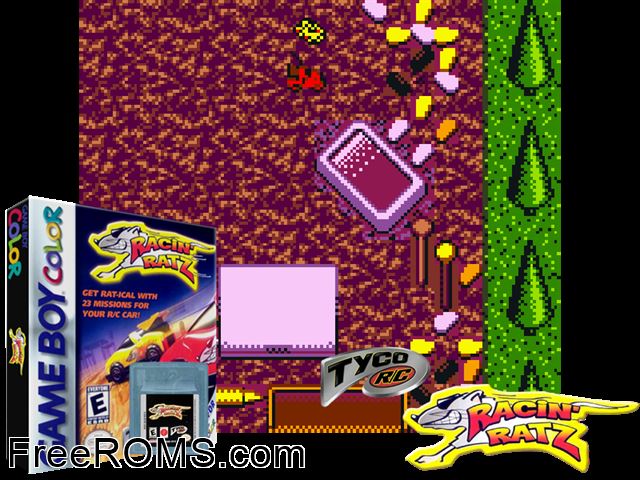 Tyco Rc - Racin Ratz Gameboy Color game showing 3D box cover and gameplay screenshot