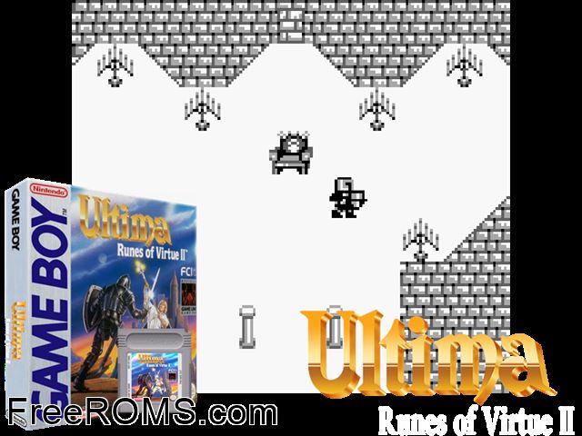 Ultima - Runes Of Virtue Ii Gameboy Color game showing 3D box cover and gameplay screenshot