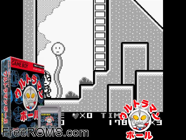 Ultraman Ball (Japan) Gameboy Color game showing 3D box cover and gameplay screenshot