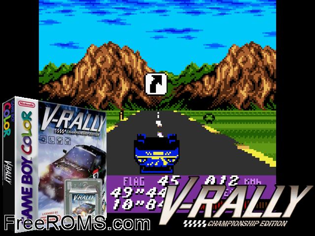 V-Rally - Championship Edition Gameboy Color game showing 3D box cover and gameplay screenshot