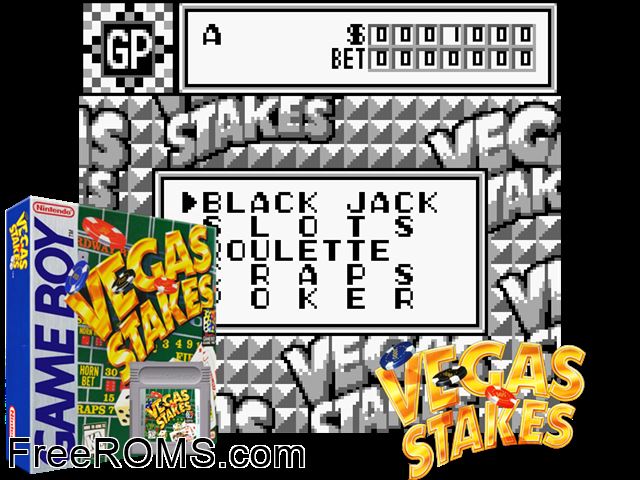 Vegas Stakes Gameboy Color game showing 3D box cover and gameplay screenshot