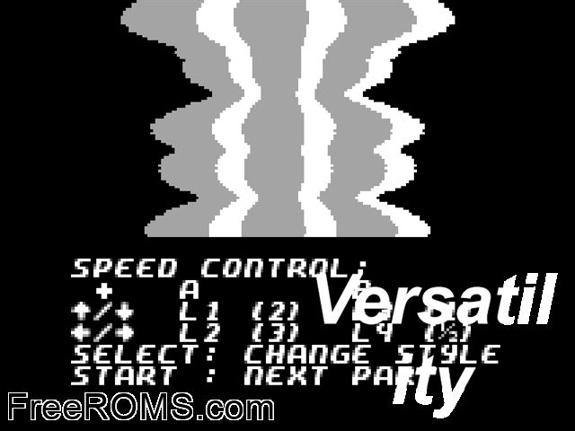 Versatility (Public Domain) Gameboy Color game showing 3D box cover and gameplay screenshot