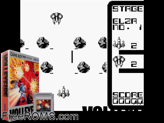Volley Fire (Japan) Gameboy Color game showing 3D box cover and gameplay screenshot