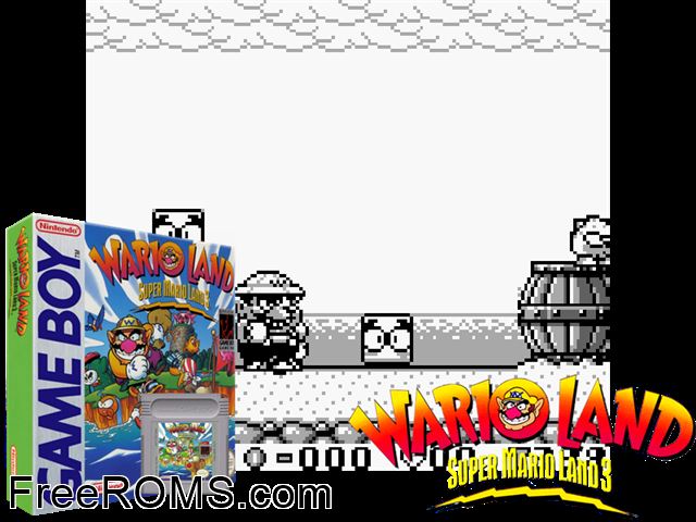Wario Land Super Mario Land 3 Gameboy Color game showing 3D box cover and gameplay screenshot