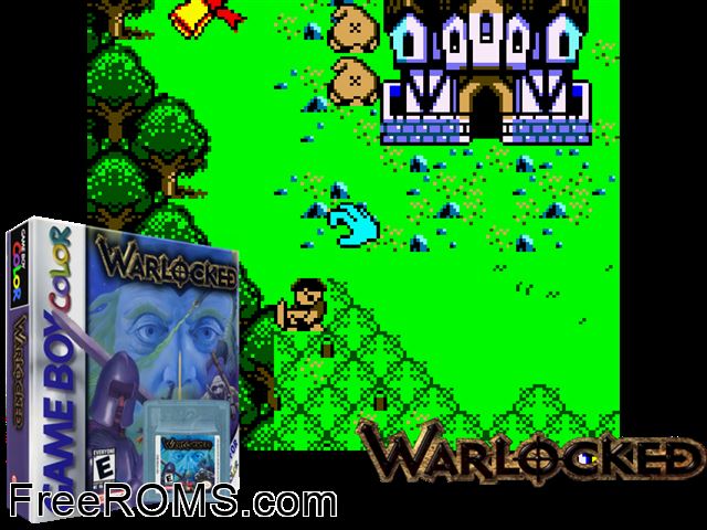 Warlocked Gameboy Color game showing 3D box cover and gameplay screenshot