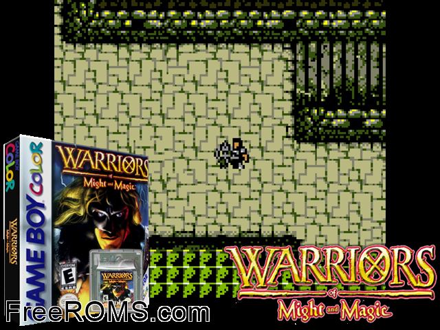Warriors Of Might And Magic Gameboy Color game showing 3D box cover and gameplay screenshot