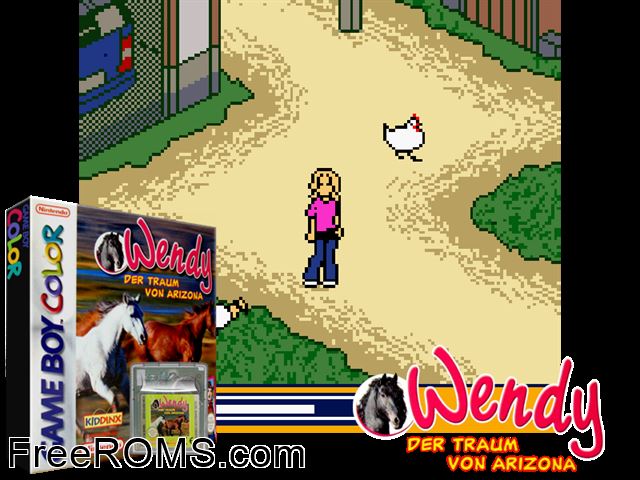 Wendy - Der Traum Von Arizona (Germany) Gameboy Color game showing 3D box cover and gameplay screenshot