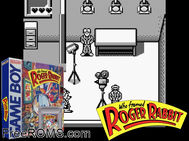 Who Framed Roger Rabbit Gameboy Color game showing 3D box cover and gameplay screenshot