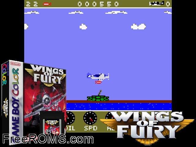 Wings Of Fury Gameboy Color game showing 3D box cover and gameplay screenshot