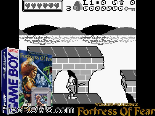 Wizards And Warriors Chapter X - The Fortress Of Fear Gameboy Color game showing 3D box cover and gameplay screenshot