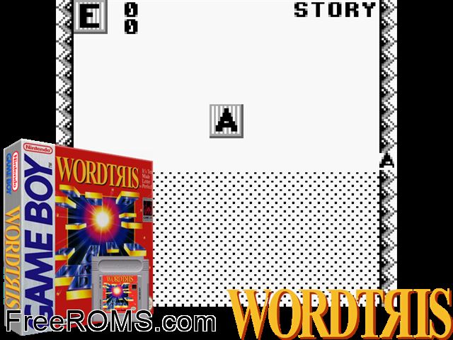Wordtris Gameboy Color game showing 3D box cover and gameplay screenshot
