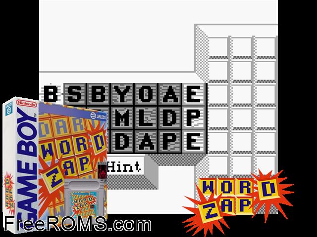 Wordzap Gameboy Color game showing 3D box cover and gameplay screenshot