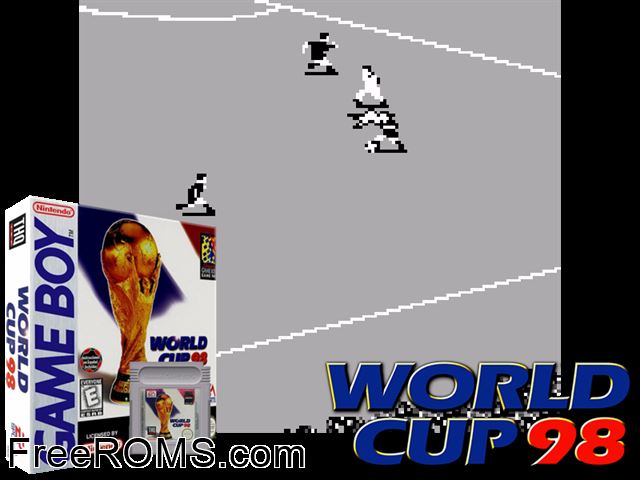World Cup 98 Gameboy Color game showing 3D box cover and gameplay screenshot
