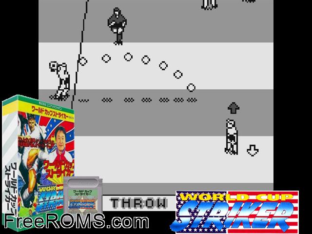 World Cup Striker (Japan) Gameboy Color game showing 3D box cover and gameplay screenshot