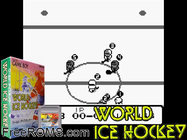 World Ice Hockey (Japan) Gameboy Color game showing 3D box cover and gameplay screenshot