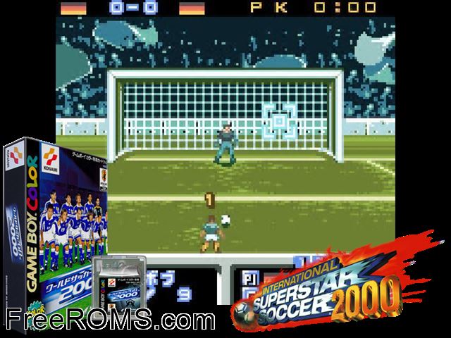 World Soccer Gb 2000 (Japan) Gameboy Color game showing 3D box cover and gameplay screenshot