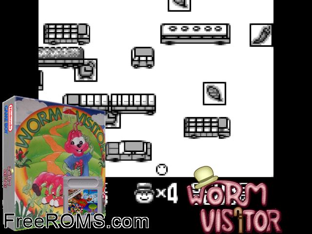 Worm Visitor (Sachen 4-In-1 Vol. 5) Gameboy Color game showing 3D box cover and gameplay screenshot