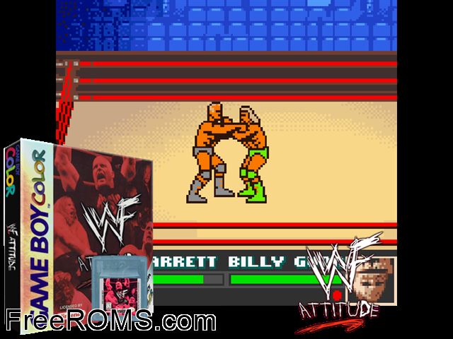Wwf Attitude Gameboy Color game showing 3D box cover and gameplay screenshot