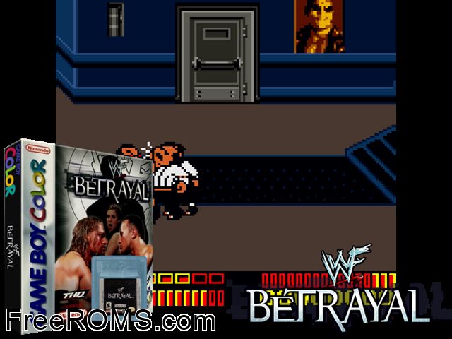 Wwf Betrayal Gameboy Color game showing 3D box cover and gameplay screenshot